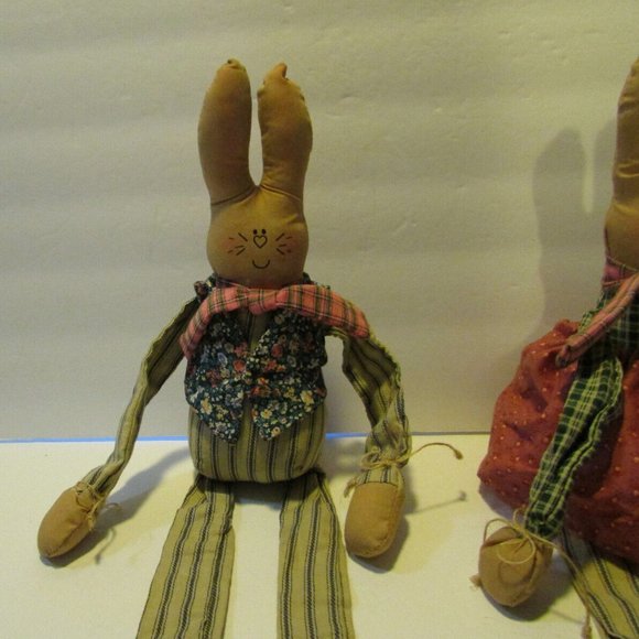 vtg Overly-Raker bunny rabbit couple shelf sitter Easter Bunkin countrycore - Picture 2 of 10